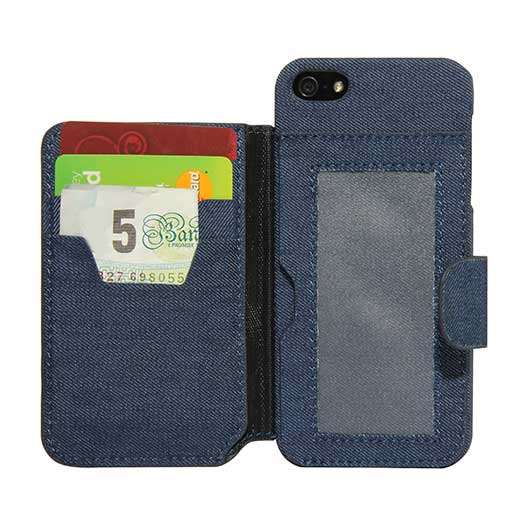 Étui portefeuille en denim pour iPhone 5/5S