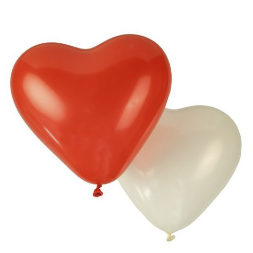 White and Red Heart Balloons (Pack 8)