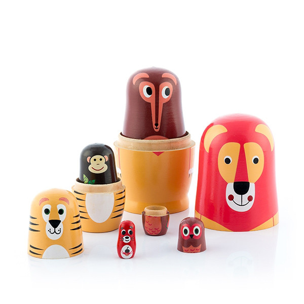 Bonecas de Madeira com Figuras e Animais 11 Peças