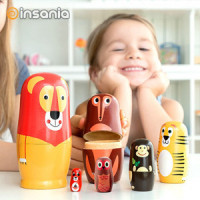 Wooden Dolls with Figures and Animals 11 Pieces