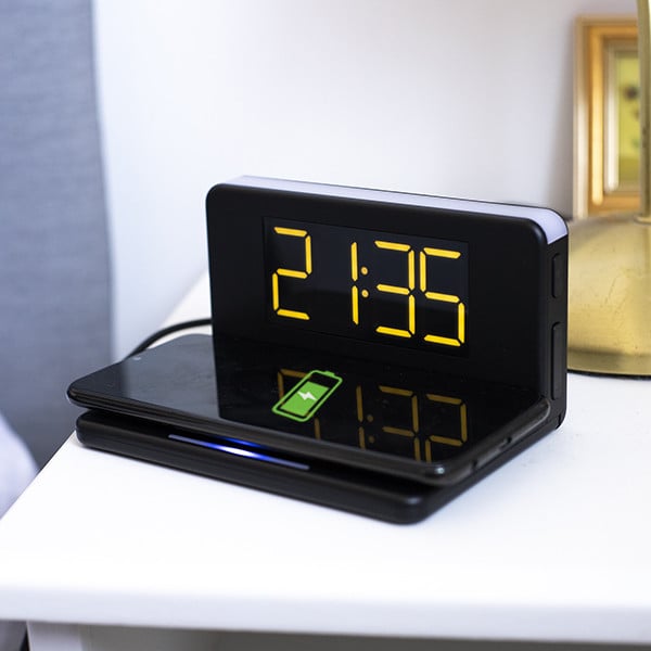 Relógio Despertador com Carregador Wireless e Luz LED