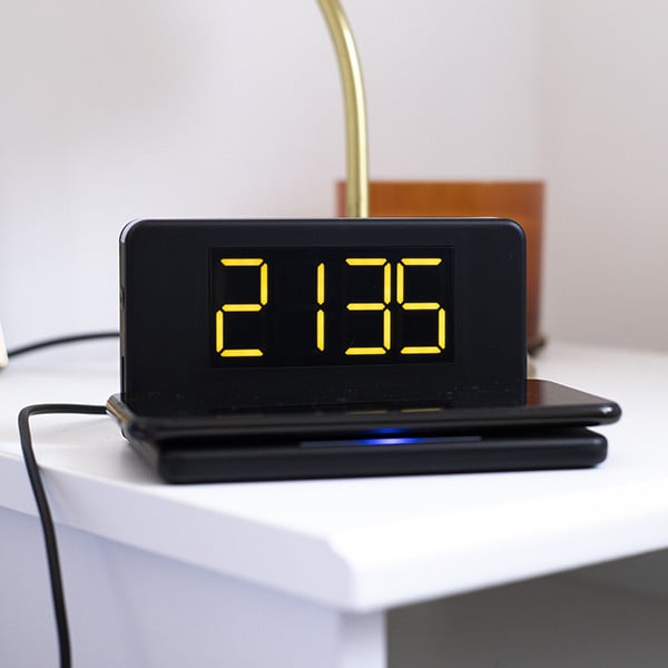 Relógio Despertador com Carregador Wireless e Luz LED