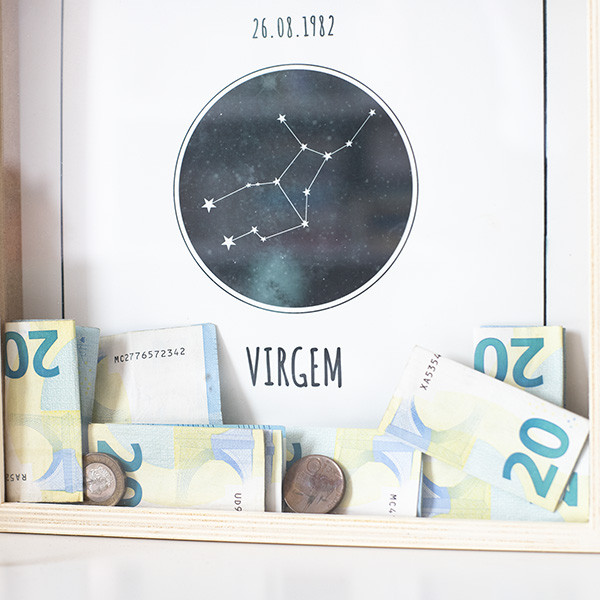 Personalizable Piggy Bank Frame with Sign and Constellation