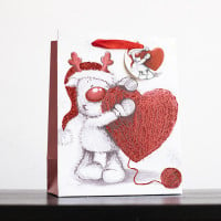 Reindeer Gift Bag with Heart and Glitter (18x23x10cm)