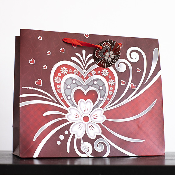 Bolsa de regalo de corazones con brillo (31x26x12cm)