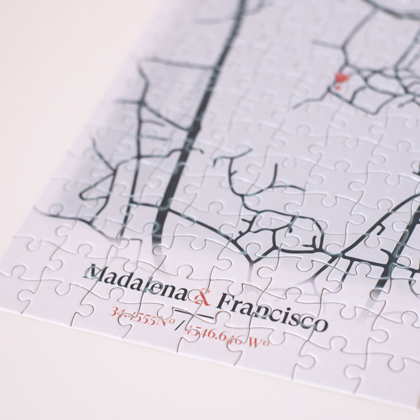 Puzzle cartographique romantique avec noms personnalisables A4 120 pièces