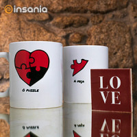 Romantic Set of 2 Mugs and Tile with Magnet