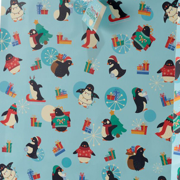 Saco de Presente Pinguins de Natal Extra Grande