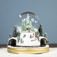 Snow Globe Blue Church with Singers Christmas