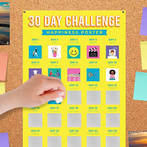 Affiche à gratter du défi du bonheur 30 jours