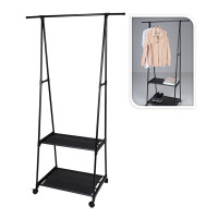 Rack for Hangers with Wheels and 2 Shelves