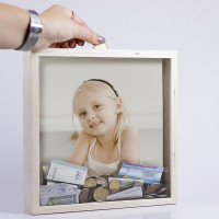 Wooden Piggy Bank with Customizable Photography