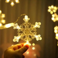 Cortina de Luzes LED Flocos de Neve e Estrelas